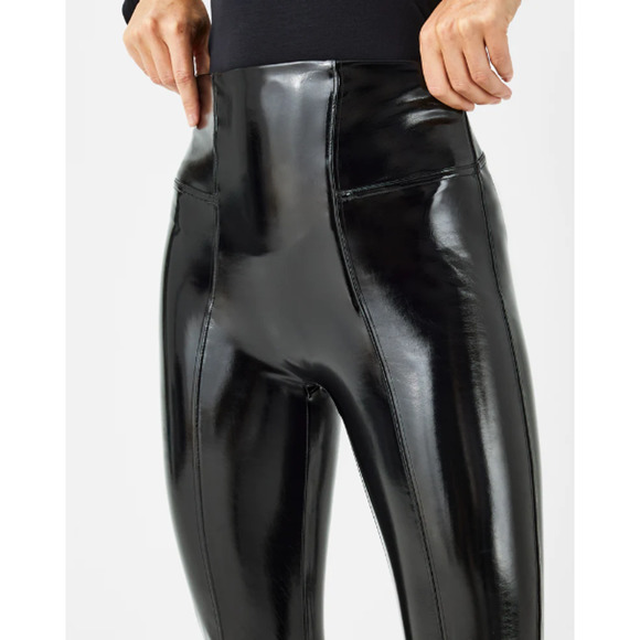 NEW SPANX Faux Patent Leather Leggings High Waisted Classic Black Size Large - Picture 8 of 15